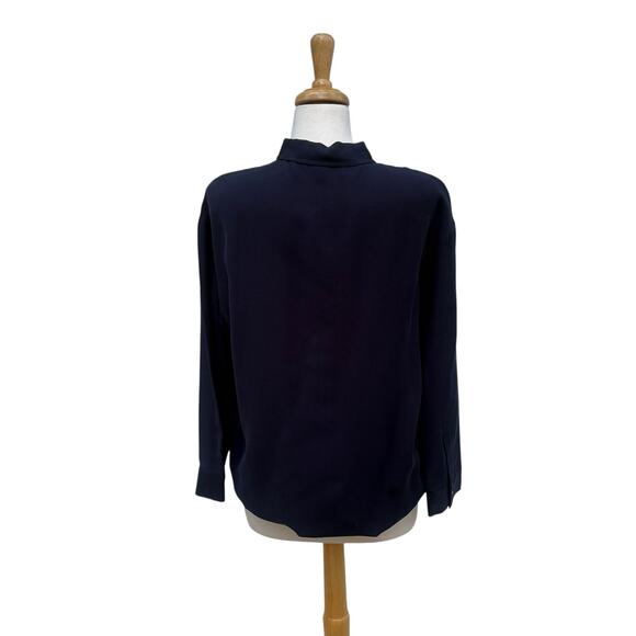 J. Crew Shirt Tunic Sz M Navy 3/4 Sleeve Half Button Relaxed Minimalist Preppy - Picture 4 of 9